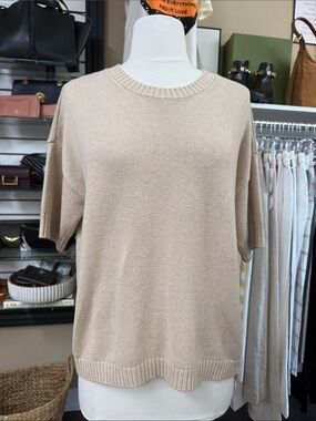 Minnie Rose Cotton Cream Crewneck Drop Sleeve Sweater Size M